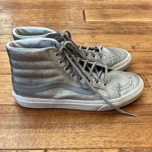 Vans Sk8 Hi Slim High Top Skate Shoes Metallic Silver Skateboarding Womens 9.5